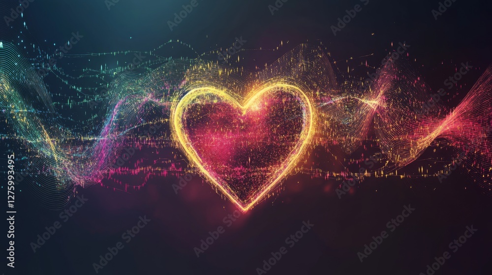 Aufkleber A creative visualization of heart waves morphing into abstract shapes, representing the life force and rhythm in a colorful and energetic manner