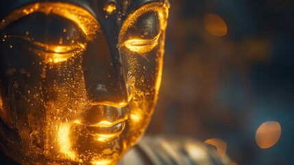 A close-up of a golden Buddha statue.