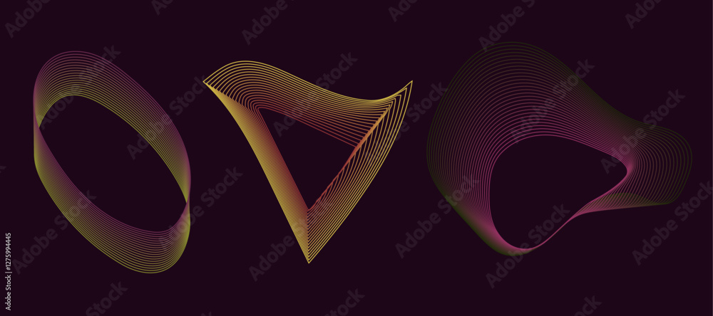 Poster abstract smooth wavy colored lines. futuristic background. dynamic wave shape. set shapes. design ba