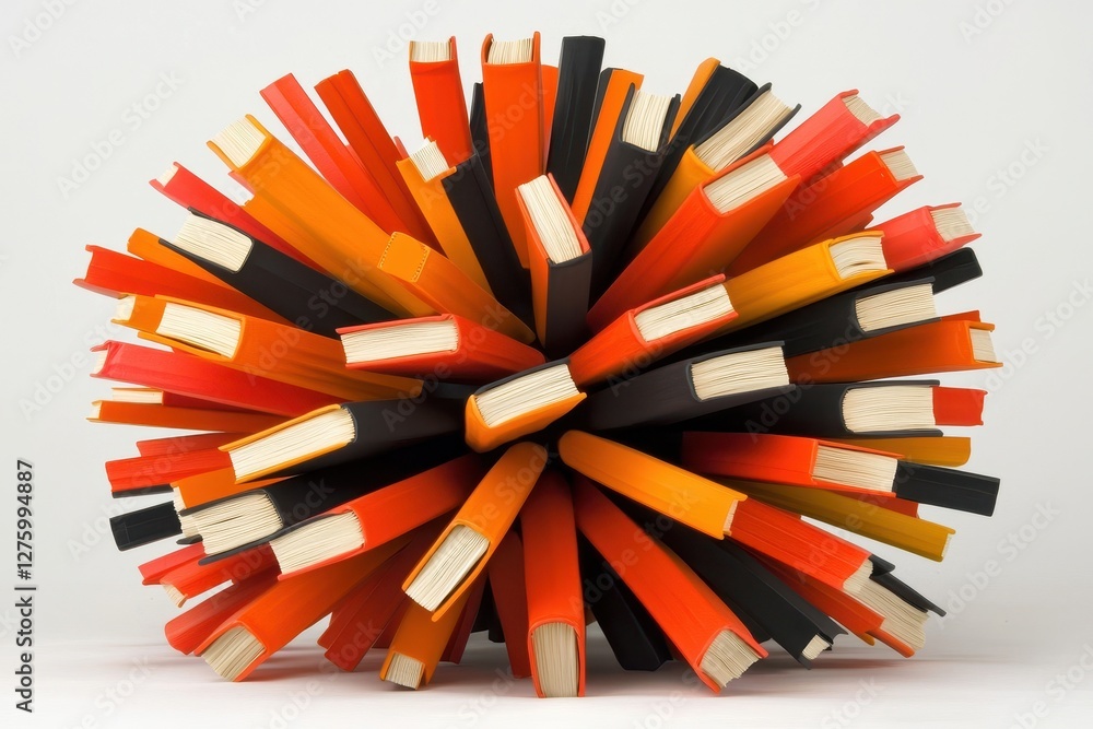 Poster colorful stack of books exploded view education knowledge library reading