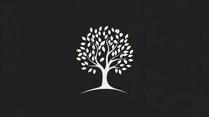 A logo with a white tree on a black background
