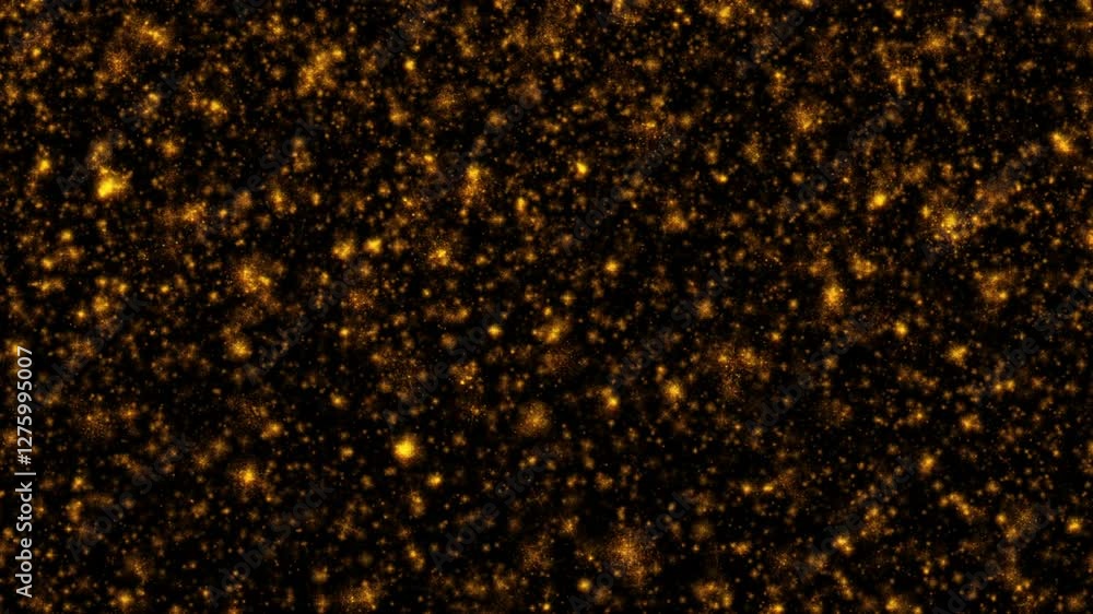 Poster beautiful loop animation flickering glow gold stars dust particles flow on on black abstract backgro