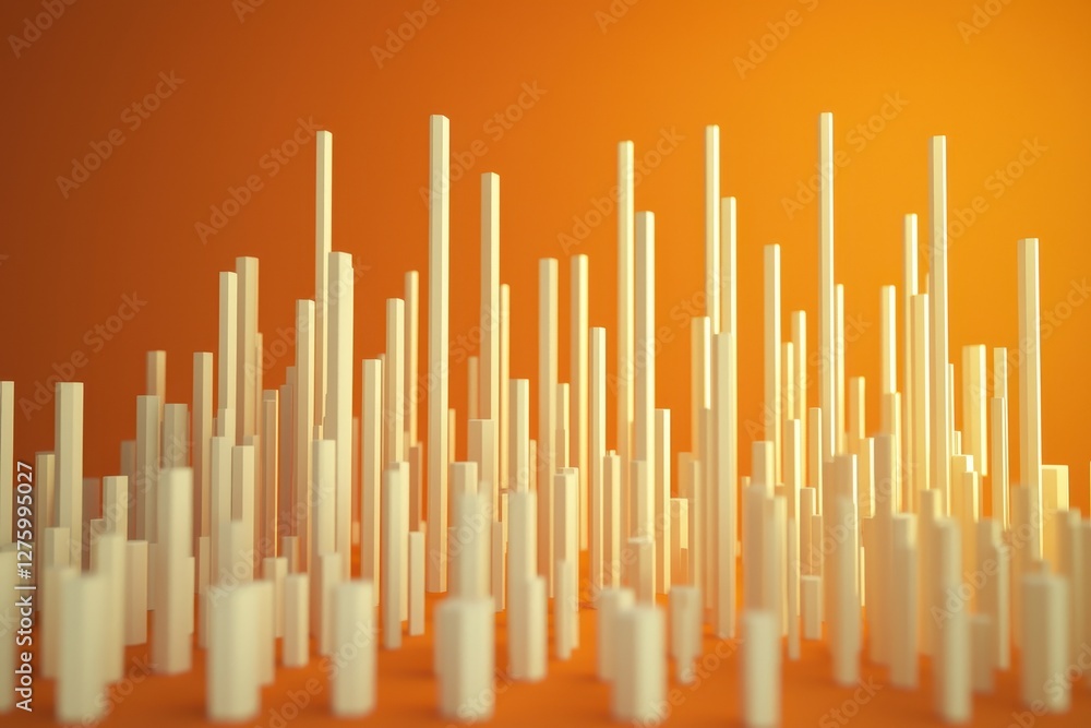 Poster abstract 3d render of beige cylinders and columns on orange background minimalist cityscape