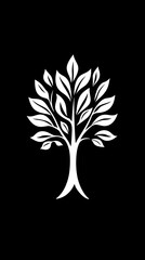 Obraz premium A logo with a white tree on a black background 