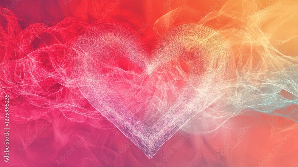 Poster a digitally created visualization of heart waves pulsating in synchronization, with a gradient backg