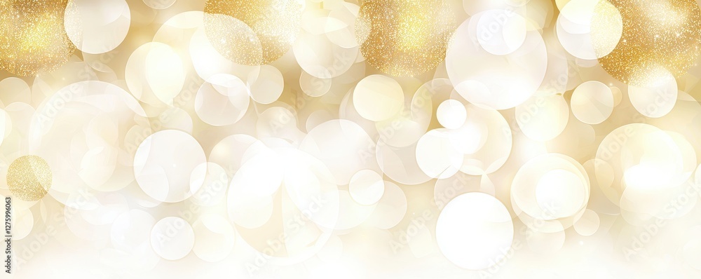 Aufkleber elegant golden and white bokeh background festive sparkling circles abstract light pattern