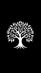 Fototapeta premium A logo with a white tree on a black background 