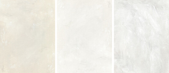 Abstract paint texture background set. Artistic hand painted templates in light neutral colors. Illustration with brush strokes. Modern textured oil painting on canvas. Contemporary minimal artwork