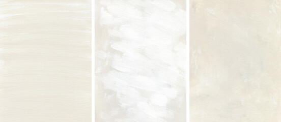 Modern paint texture background set. Abstract hand painted templates in light neutral colors. Contemporary minimal artwork. Illustration with brush strokes. Textured oil painting on canvas