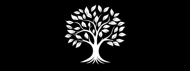 Obraz premium A logo with a white tree on a black background 