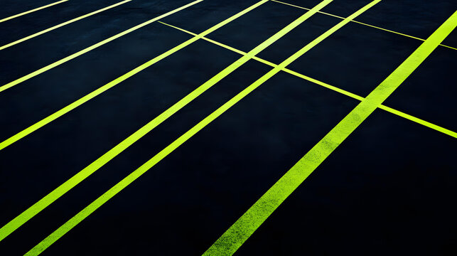 Abstract Parking Lot Lines Design Graphic Neon Yellow Lines on Dark Asphalt Surface