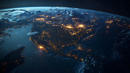 Stunning Night View of Earth Showing City Lights Illuminating the North American Continent from Space
