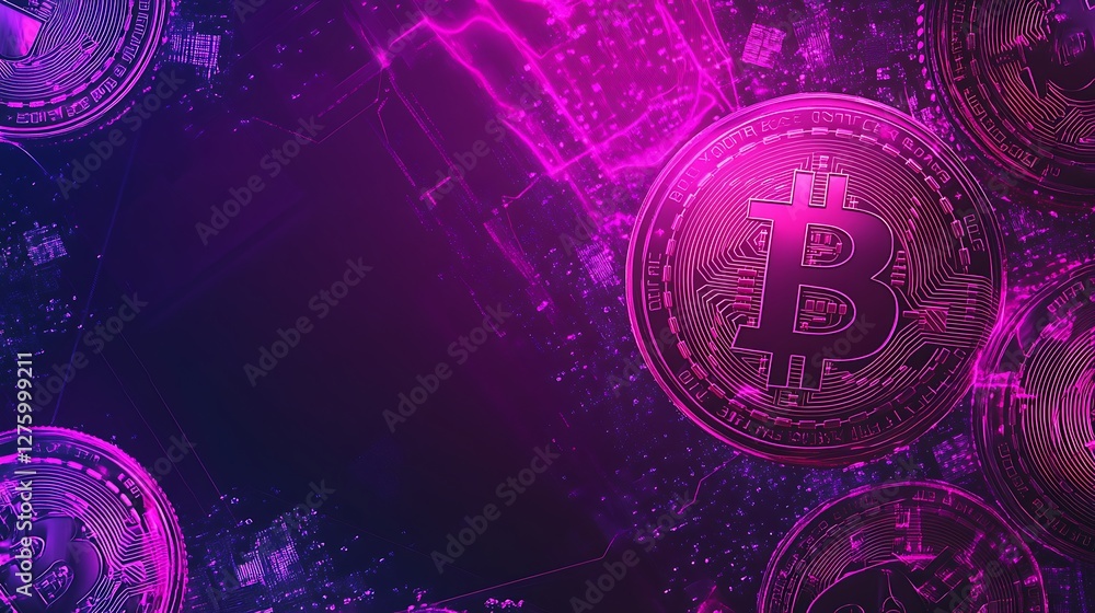 Poster digital currency banner focusing on blockchain, finance, and secure transactions.