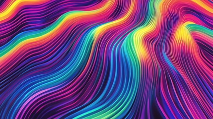 Obraz premium Vibrant Rainbow Abstract Wave Lines: A Psychedelic Digital Art