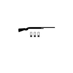 Hunting Shotgun and Bullets, Carbine Rifle Solid Flat Vector Icon Isolated on White Background.