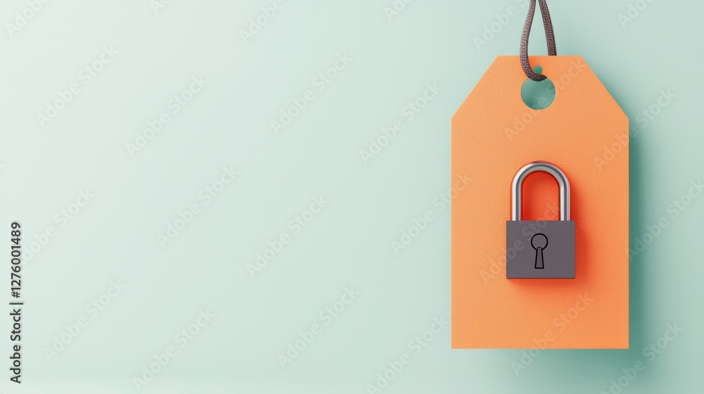 Poster lock and tag on colorful background for security and privacy concepts