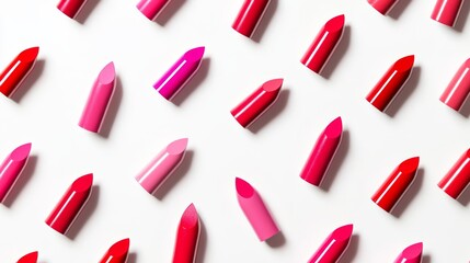 Obraz premium Colorful lipstick pattern on white background for beauty and fashion concepts
