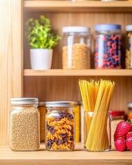 Colorful Kitchen Pantry with Organically Stored Dry Foods and Ingredients