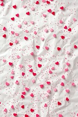 Vibrant pink and red hearts on textured white surface background