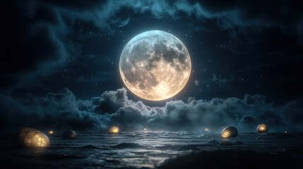 Exploring the Night Sky: The Enchantment of a Full Moon Illuminating the Wonders of the Unknown