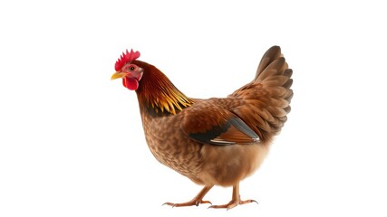 Fototapeta premium Brown Rooster Standing Isolated on White Background