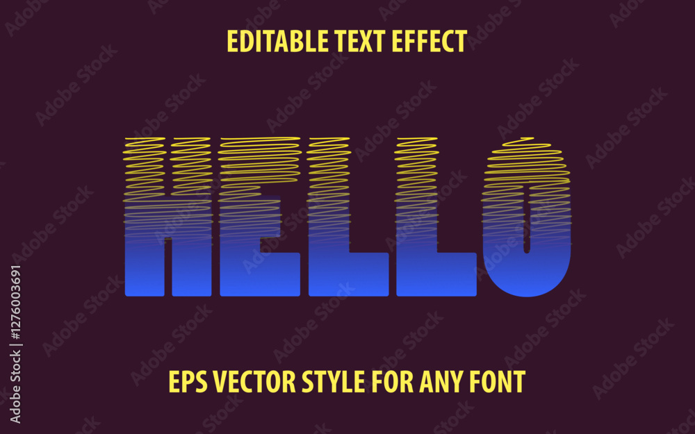 Poster A bold vector text effect featuring a blue gradient with yellow strokes, creating an optical illusion. Perfect for futuristic, tech, or glitch-themed designs. Fully editable EPS format.