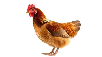 Fototapeta premium Brown Rooster Standing Isolated on White Background