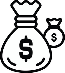 A 3D money bag icon with a dollar sign represents business wealth and finance design isolated vector sketch freehand outline hand drawn picture sketchy line art icon sign silhouette illustration