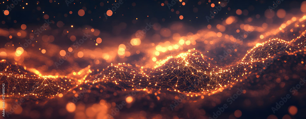 Aufkleber abstract glowing network landscape of interconnected points and lines