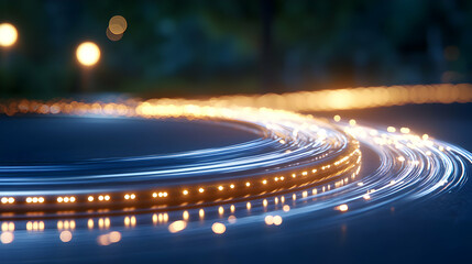 Abstract Long Exposure of Car Light Trails on Road at Night with Blue and Orange Hue