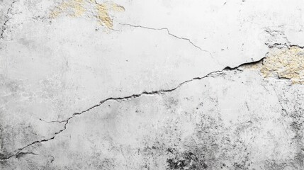 Fototapeta premium Cracked white wall texture with gold accents.