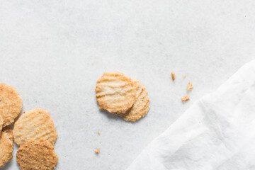Overhead view of gurundi chips, top view of nigerian coconut biscuits, Nigerian coconut cookies made with coconut and cassava