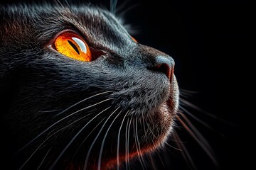 Intense Gaze of a Black Cat with Striking Orange Eyes Ideal for Pet Photography Projects
