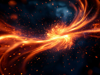 Abstract Orange Energy Stream with Sparks on Dark Background in a Dynamic and Powerful Composition