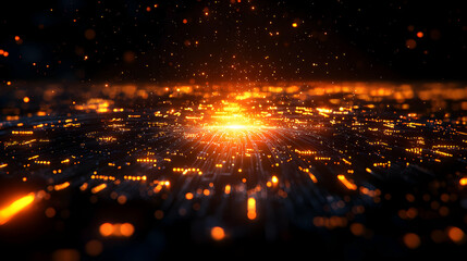 Abstract Orange Glowing Data Network With Digital Futuristic Technology Background