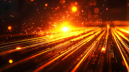Abstract Orange Light Streaks Motion Background with Glowing Particles and Fast Speed Effect