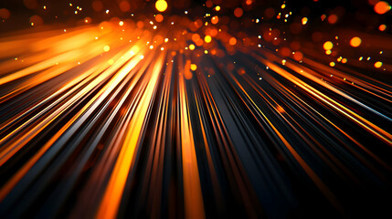 Abstract Orange Light Streaks with Bokeh Effect on Black Background for Modern Design