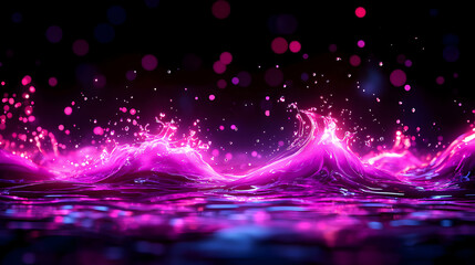 Abstract Pink and Blue Glowing Wave Pattern on Black Background with Bokeh Effect