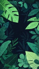 Fototapeta premium Lush Tropical Rainforest Foliage Exotic Green Leaves Background Nature Illustration