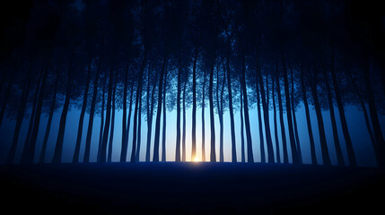 Abstract Pixelated Blue Forest Silhouette Against an Evening Sky