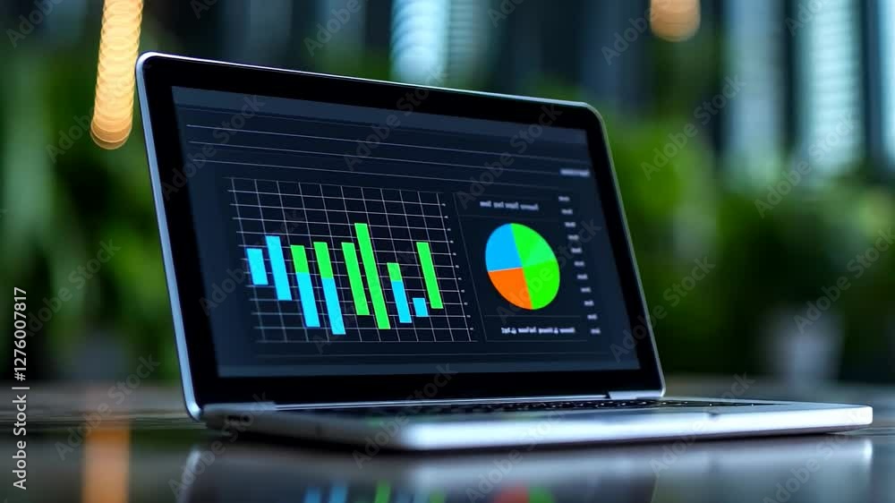 Aufkleber laptop displaying colorful analytics dashboard, business data analysis, technology trends, digital p