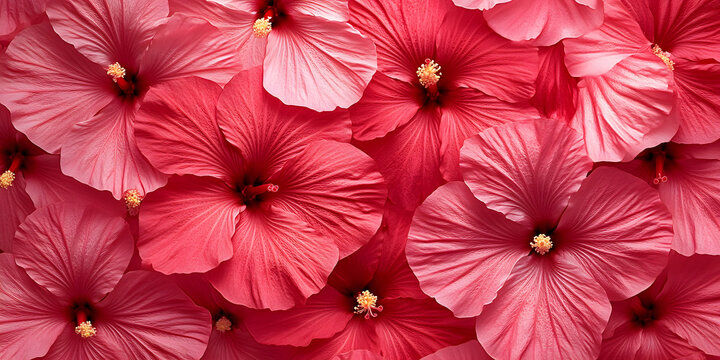 Red pink hibiscus flower background Pink hibiskus petals texture Bright red hibiscus blossom close up macro Red full bloom background Banner Viva Magenta color