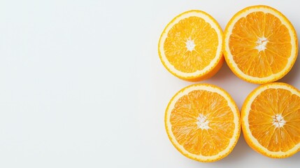 Fototapeta premium Four orange halves on white background. Healthy food concept