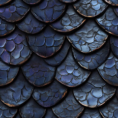 seamless dark blue dragon scale pattern with metallic sheen