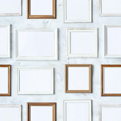 Fototapeta premium eamless pattern of vintage and modern empty picture frames on a white wall