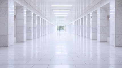 Fototapeta premium Empty white marble hallway leading to light. Use Interior design inspiration