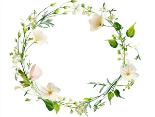 Naklejka premium Elegant Floral Wreath Delicate White Flowers and Lush Greenery.