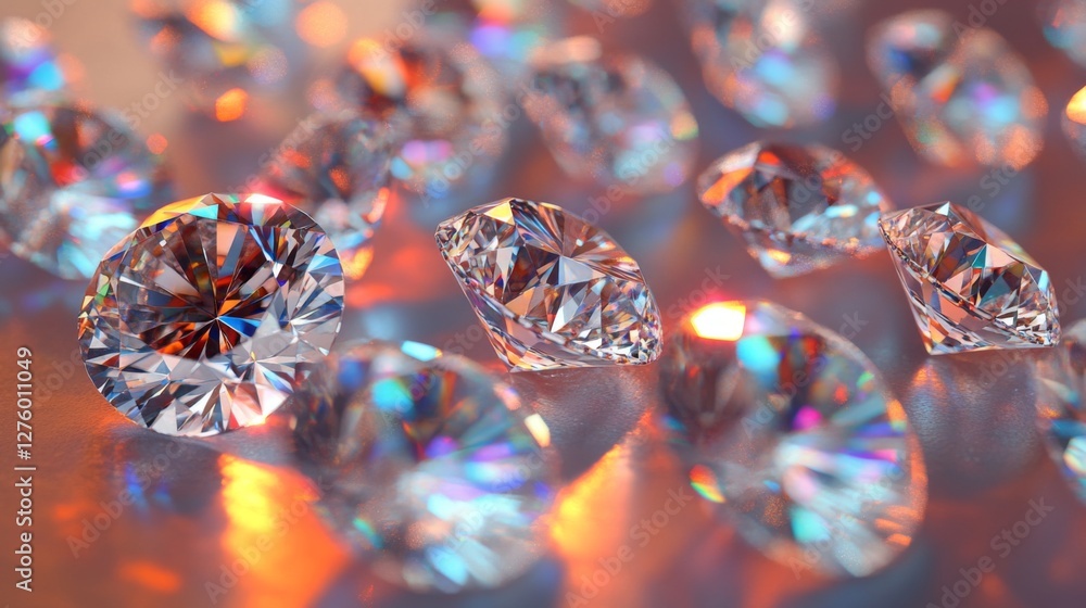 Poster diamonds arranged in a circular pattern on a glass surface, with soft, diffused lighting highlightin