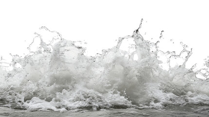 A vigorous stream of water with a visible force, creating foam and ripples, isolated on a white canvas.