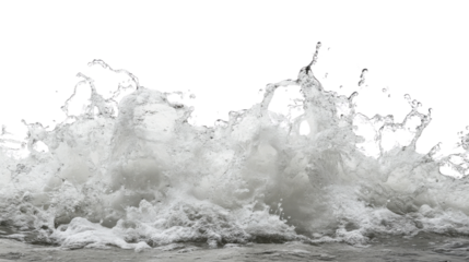 A vigorous stream of water with a visible force, creating foam and ripples, isolated on a white canvas.
